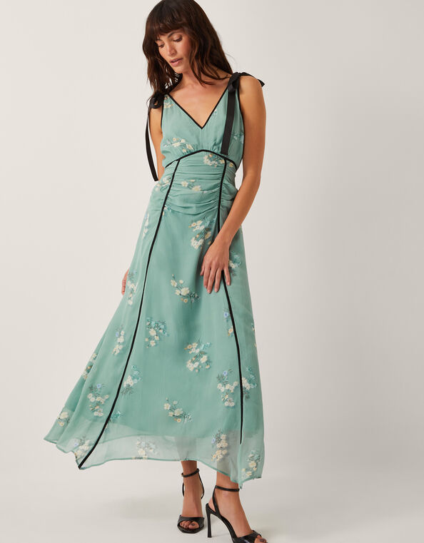 Giselle Floral Print Bow Midi Dress, Green (SAGE), large