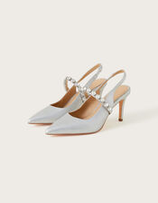 Metallic Pointy Diamante Slingback Heels, Silver (SILVER), large
