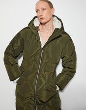 Phoebe Fleece Quilted Puffer Coat, Green (KHAKI), large