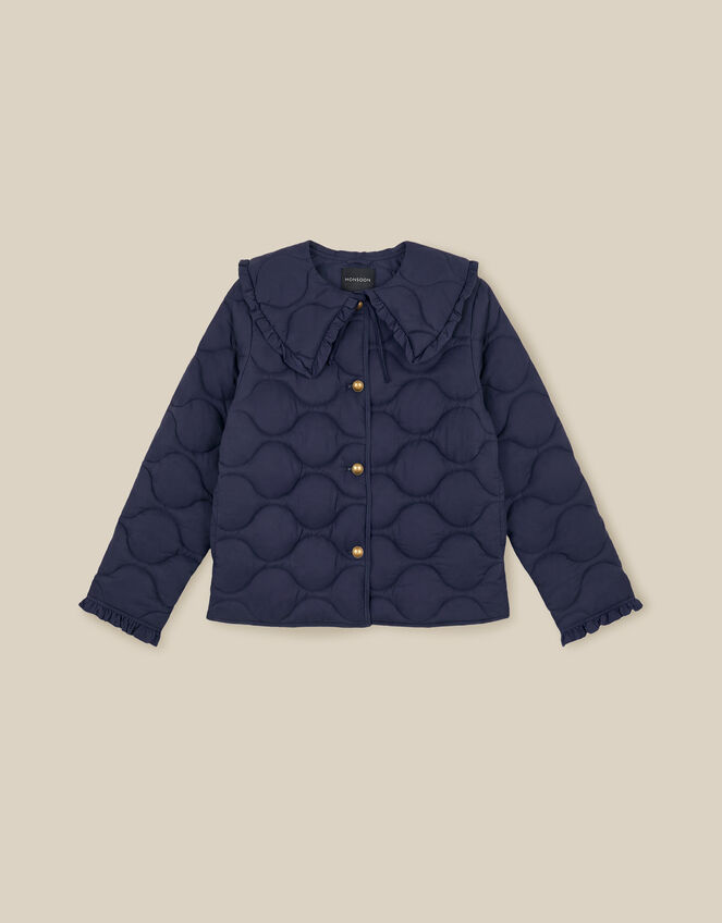 Jade Collar Quilted Jacket, Blue (NAVY), large