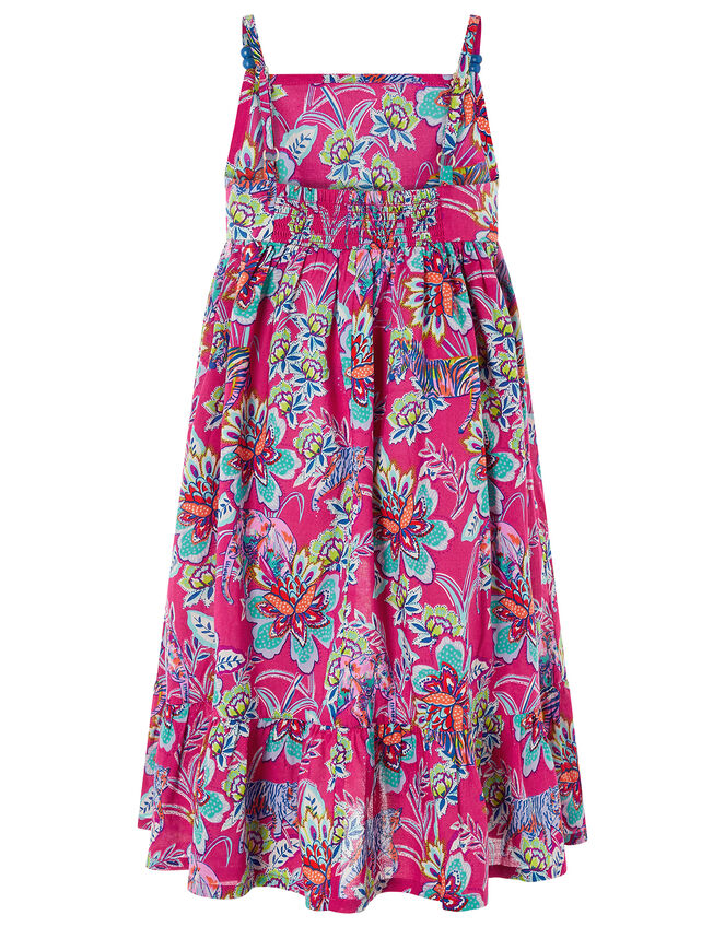 Karly Animal and Floral Print Dress in Organic Cotton, Pink (PINK), large