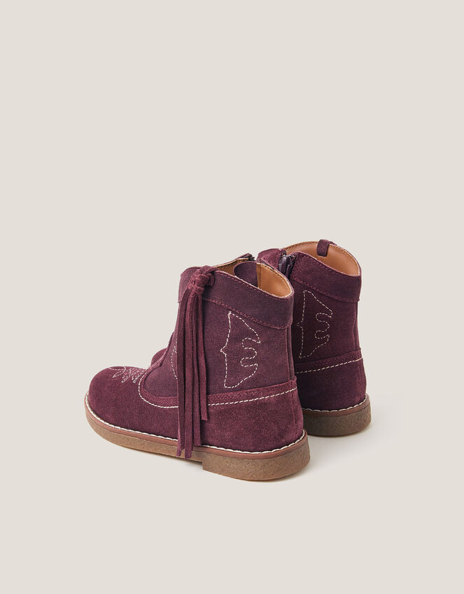 Suede Cowboy Boots, Red (BURGUNDY), large