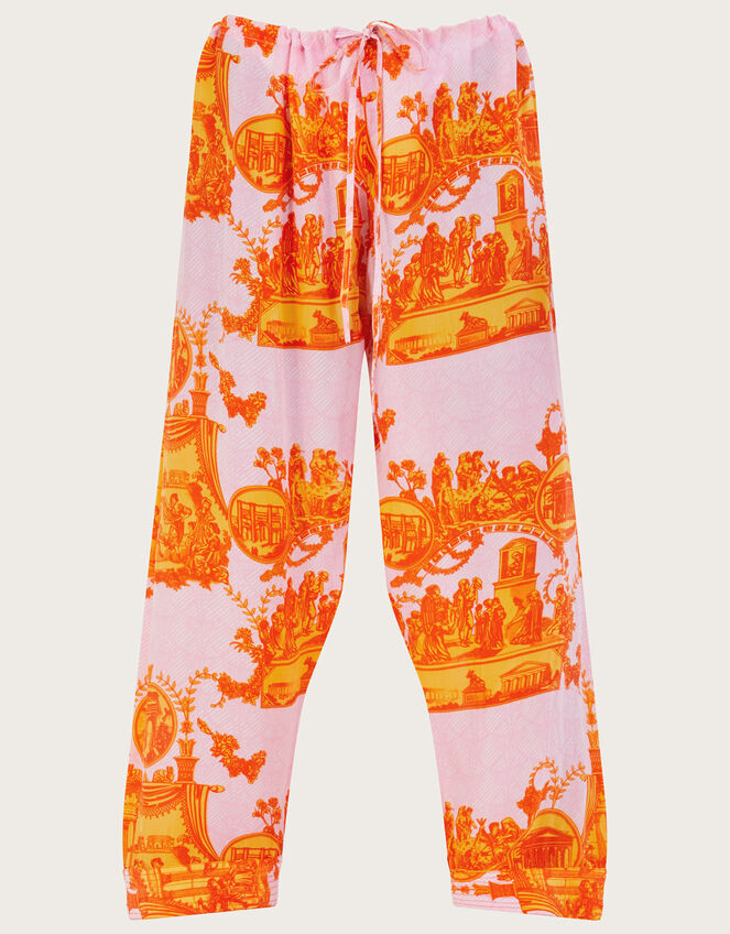 One Hundred Stars Ancient Columns Print Pants, Orange (ORANGE), large