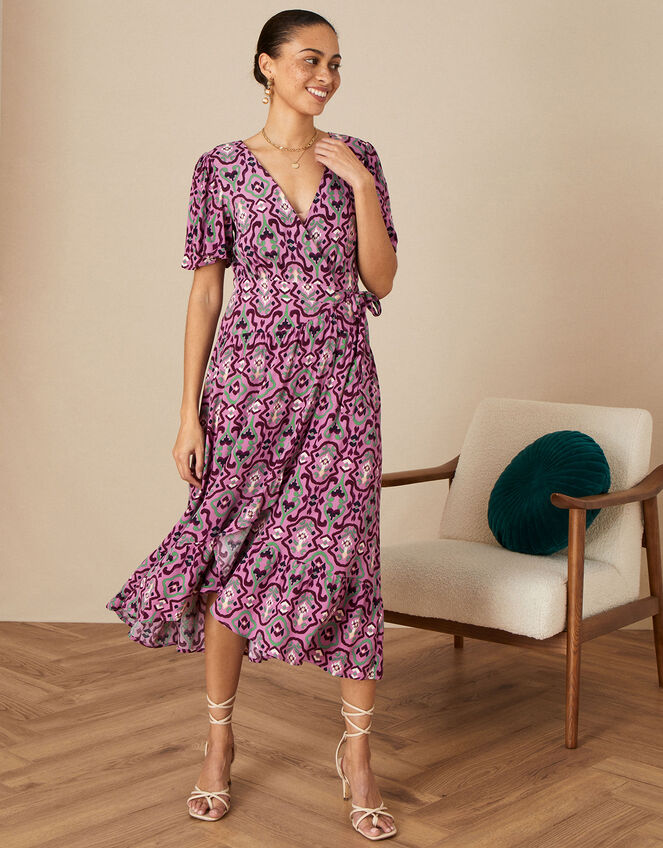 Ikat Wrap Dress in LENZING™ ECOVERO™, Pink (PINK), large