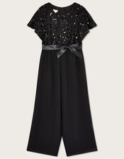Deco Cape Sleeve Jumpsuit, Black (BLACK), large