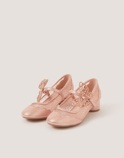 Butterfly Polka Dot Mesh Heels, Gold (ROSE GOLD), large
