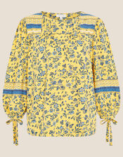 Floral Print Patch Jersey Top, Yellow (OCHRE), large