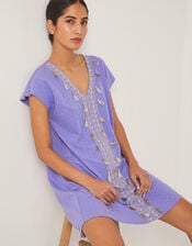 Jodie Tassel Beach Tunic Mini Dress, AMETHYST, large