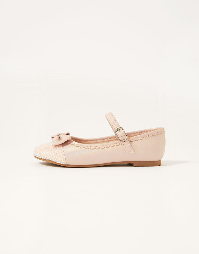 Shimmer Toe Bow Ballerina Flats, Pink (PINK), large