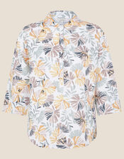 Palm Print Shirt in Linen Blend, Natural (STONE), large
