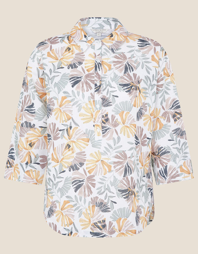 Palm Print Shirt in Linen Blend, Natural (STONE), large