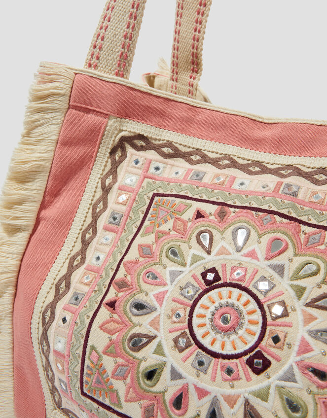 Rose Embellished Tassel Tote Bag, , large