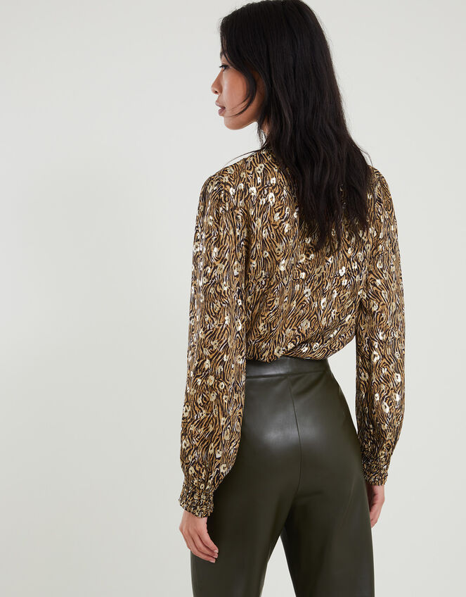 Zeta Animal Print Blouse, Camel (CAMEL), large