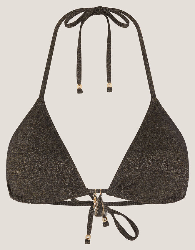 Mia Glitter Triangle Bikini Top, Black (BLACK), large