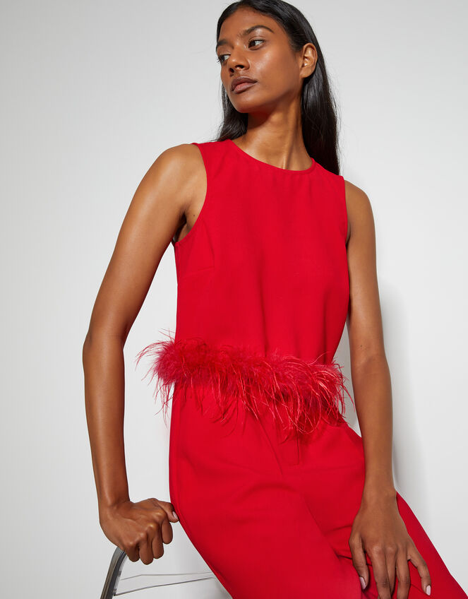 Monsoon x Sarah Corbett-Winder Feather Trim Crop Top, Red (RED), large