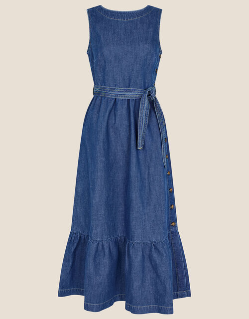 Hemp Denim Sleeveless Tiered Dress, Blue (DENIM BLUE), large