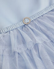 Sleeveless Belted Tulle Tier Dress, Blue (BLUE), large