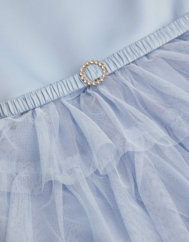 Sleeveless Belted Tulle Tier Dress, Blue (BLUE), large