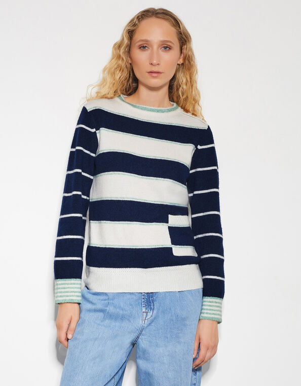 Sutton Stripe Sweater, Blue (NAVY), large