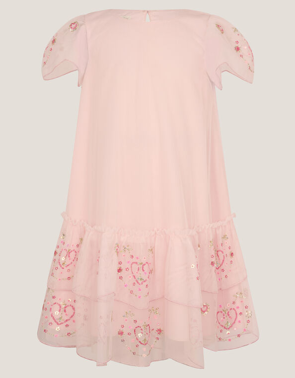 Heart Embellished Mesh Party Dress, Pink (PINK), large