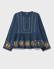 East Katie Embroidered Peplum Blouse, Teal (TEAL), large