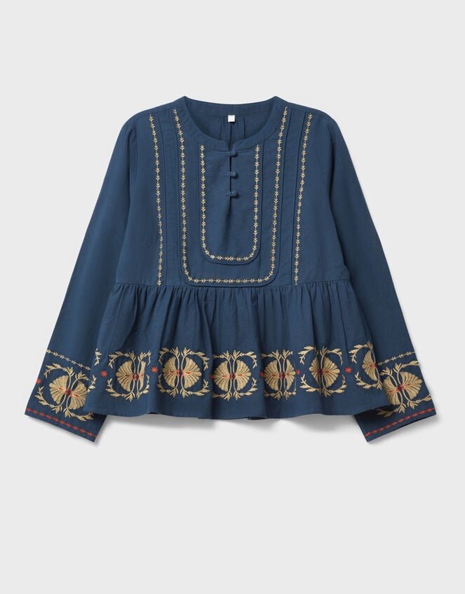 East Katie Embroidered Peplum Blouse, Teal (TEAL), large