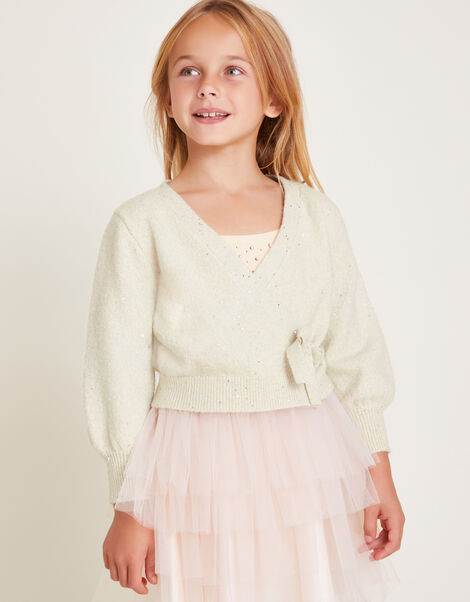 Sequin Ballet Wrap Cardigan, Natural (CHAMPAGNE), large