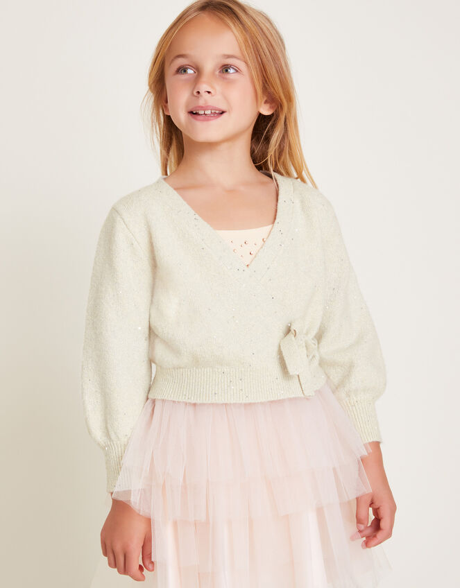 Sequin Ballet Wrap Cardigan, Natural (CHAMPAGNE), large