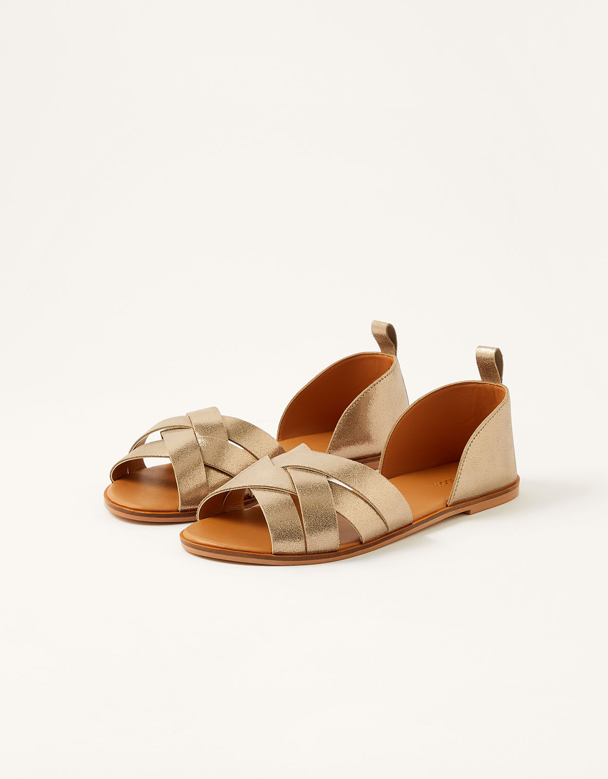 Cross Over Leather Sandals Gold