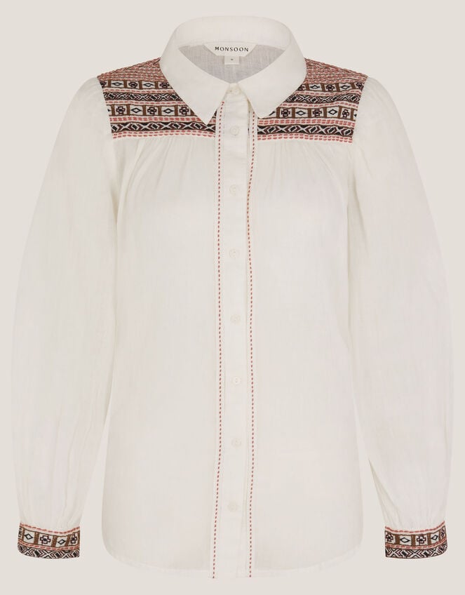 Felicity Embroidered Cotton Shirt, White (WHITE), large