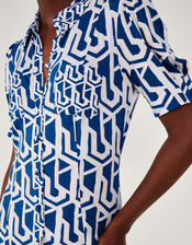 Rizzoli Geometric Print Shirt Dress, Blue (COBALT), large