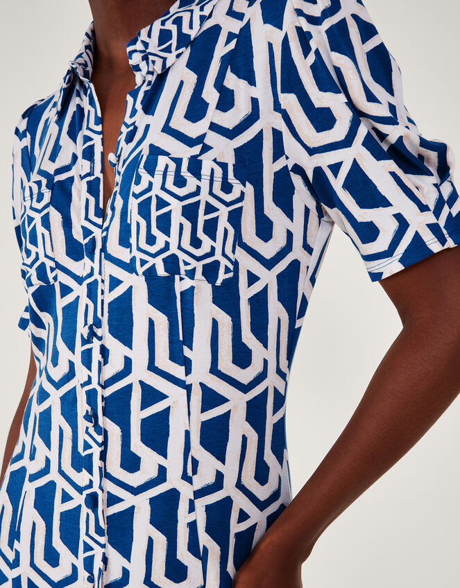 Rizzoli Geometric Print Shirt Dress, Blue (COBALT), large
