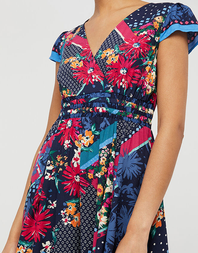 Grace Contrast Floral Print Dress in LENZING™ ECOVERO™, Blue (NAVY), large