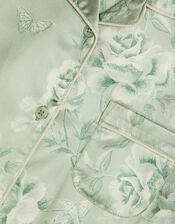 Satin Roses Short Pyjama and Mask Set, Green (GREEN), large