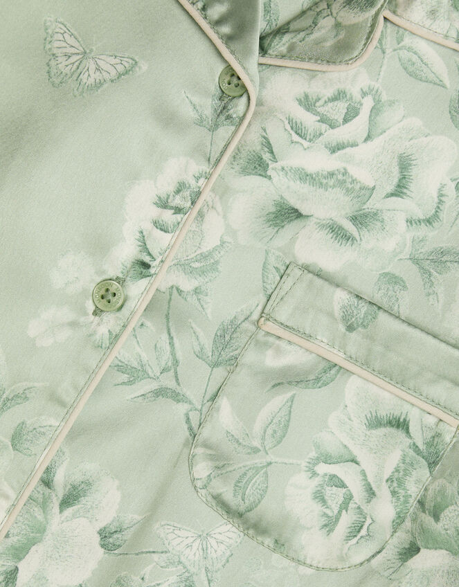 Satin Roses Short Pyjama and Mask Set, Green (GREEN), large