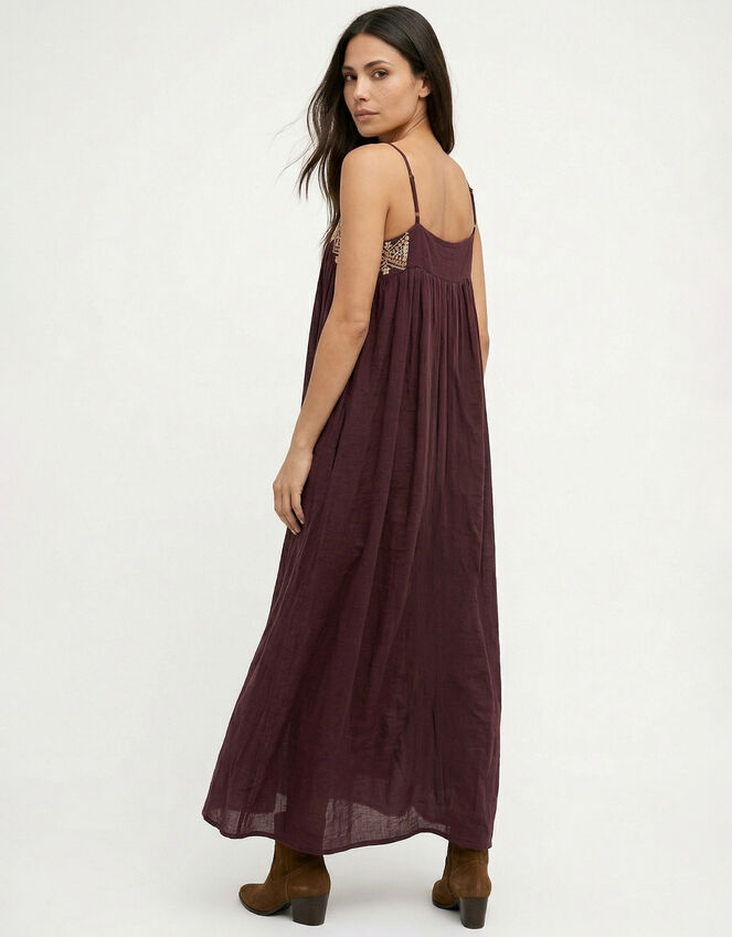 Raffya Sapphire Strappy Embroidered Maxi Dress, Brown (BROWN), large