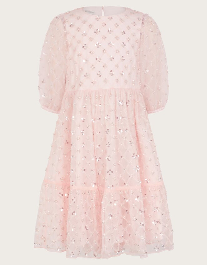 Gracie Long Sleeve Beaded Tunic Dress, Pink (PINK), large