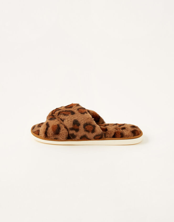 Animal Faux Fur Slippers, Brown (BROWN), large