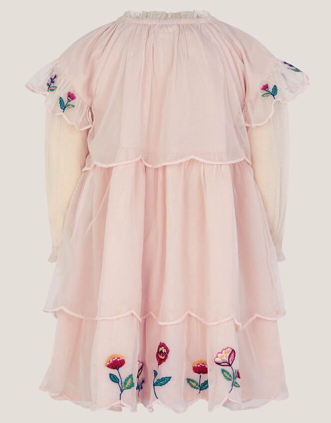 Baby Floral Embroidered Scallop Tier Dress, Ivory (IVORY), large