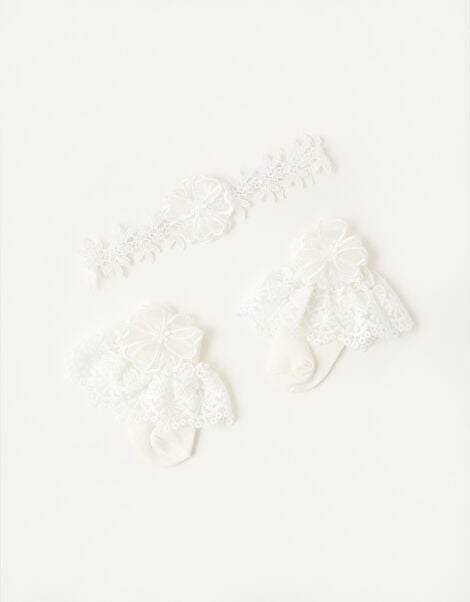 Baby Lace Bando and Socks Set, Ivory (IVORY), large
