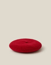 Velvet Bow Wool Beret, Red (RED), large