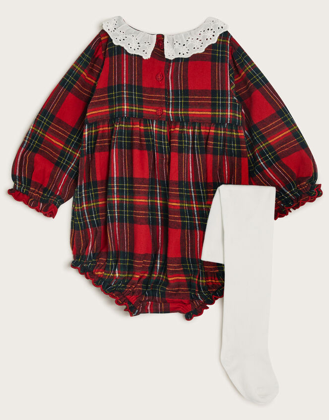 Newborn Tartan Romper and Tights Set, Red (RED), large