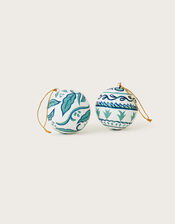 Hand Painted Baubles Set of Two, Green (GREEN), large