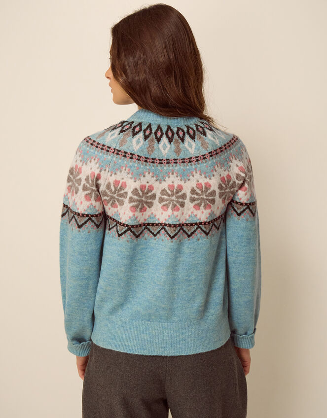 Fen Fair Isle Cardigan, Blue (BLUE), large