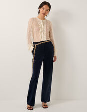 Mila Straight Velvet Trousers, Blue (MIDNIGHT), large