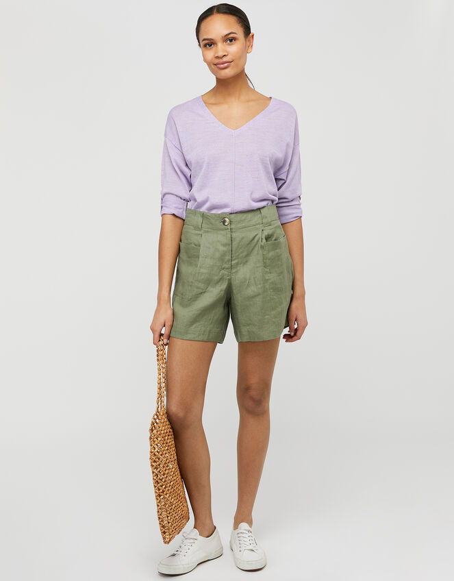 Tilly Tab Sleeve Lightweight Jumper in Linen Blend, Purple (LILAC), large