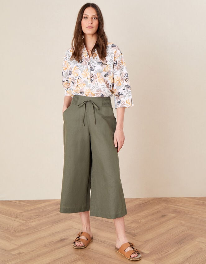 Drawstring Culottes in Linen Blend, Green (KHAKI), large