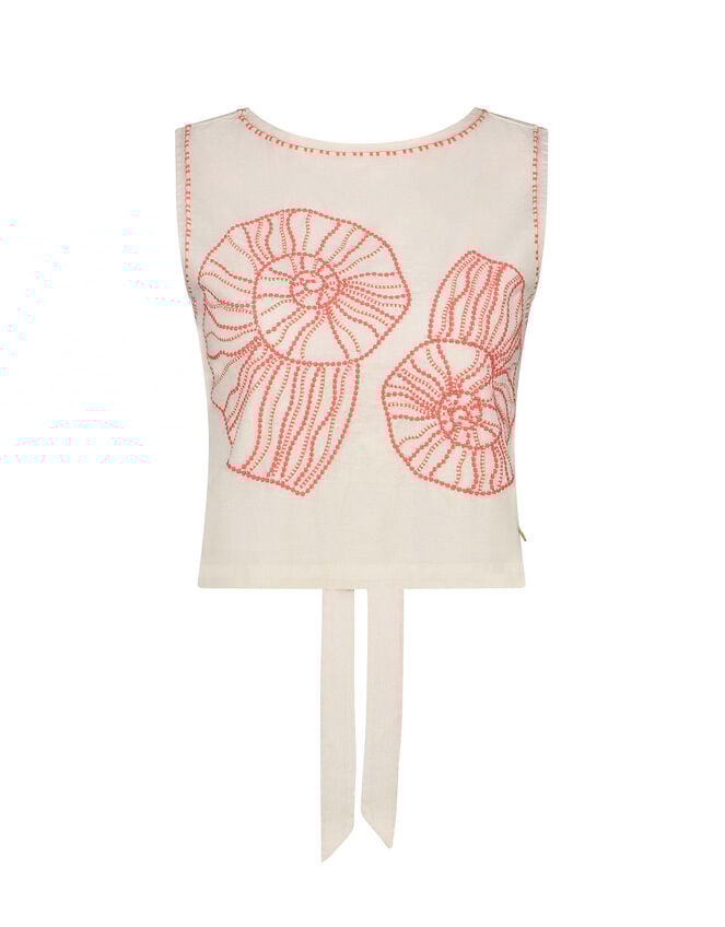 Fabienne Chapot Sansa Shell Embroidered Tie Top, Ivory (IVORY), large