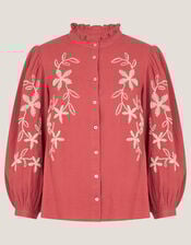 Bridget Embroidered Cotton Blouse, Red (BURGUNDY), large