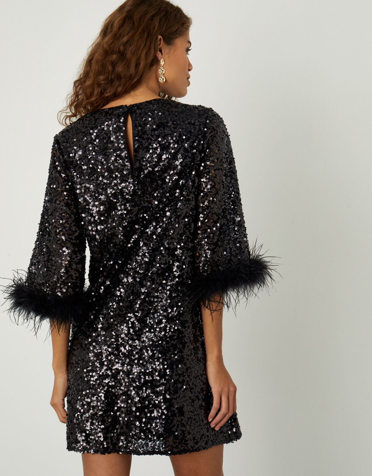 Fie Feather Sequin Tunic Dress Black
